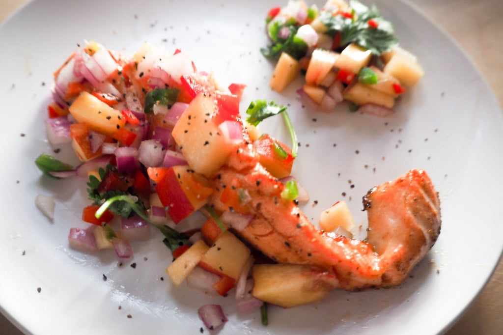 KING-SALMON-WITH-PEACH-SALSA-RECIPE Dish The Fish