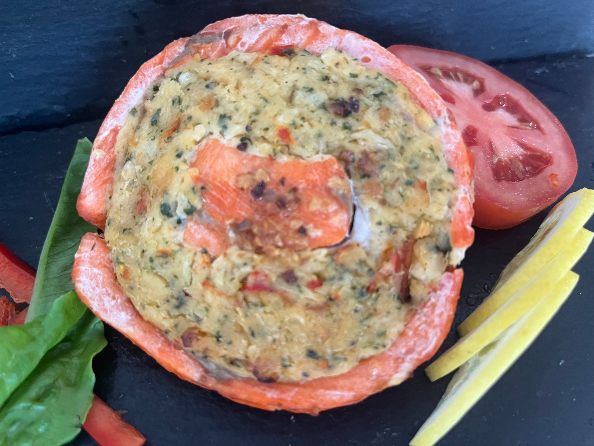 Snow Crab-Stuffed Wild Sockeye Salmon Pinwheels (140g) - Dish The Fish
